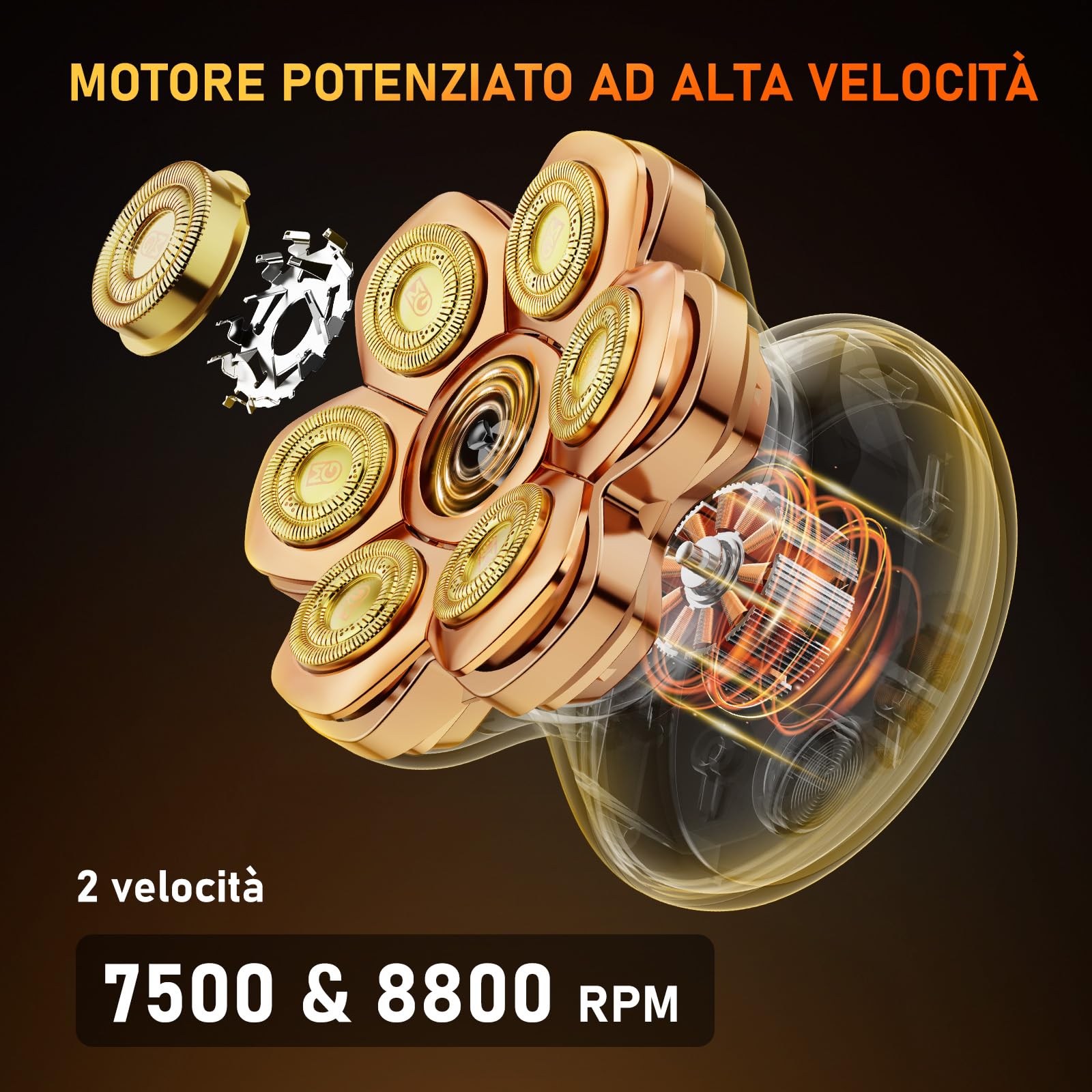 MAXGROOM 7D Rasoio Testa Calva 2 Velocità 7000RPM & 6600RPM, 2026 Rasoio Elettrico Capelli Uomo Rasa Capelli Uomo a Zero Assoluto, Shaver Capelli, Regalo per Papà e Marito (Oro)