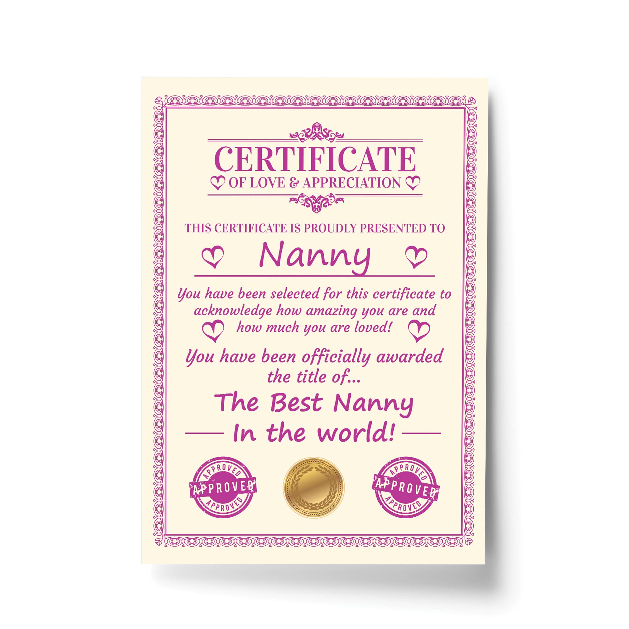 Red Ocean Multicoloured Nanny Gift Birthday Christmas Nanny A4 Certificate Thank You Gift For Nanny