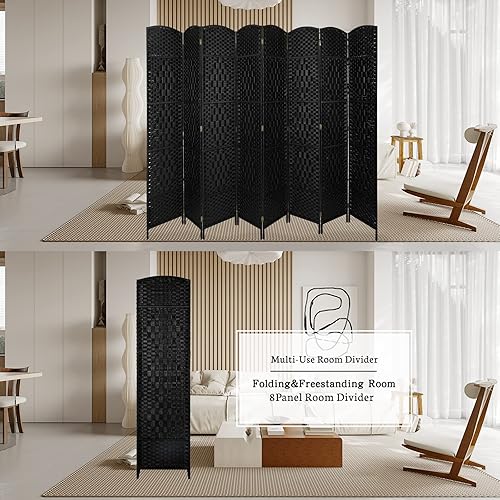 Miniatura 21 de Divisores de habitación de madera de 5.3 pies de ancho y separador de ambientes plegables, pantallas de privacidad plegables, separadores de Negro
