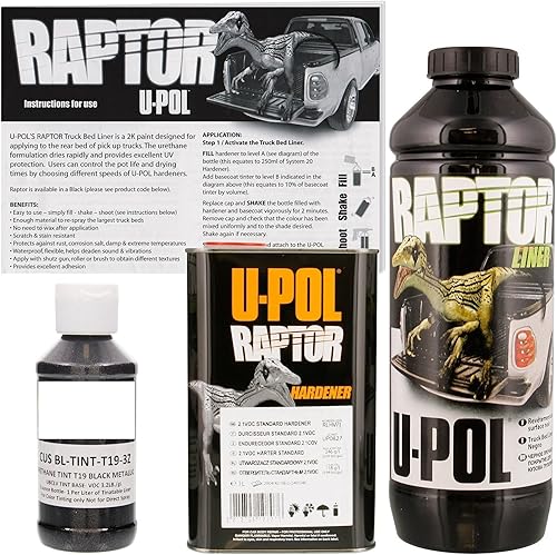 U-POL Raptor - Revestimiento en aerosol de uretano metálico negro para caja de camioneta y revestimiento texturizado, 1 litro