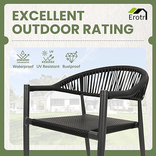 Miniatura 4 de 4 sillas apilables de comedor para patio, silla de comedor de ratán de aluminio con brazos, sillón de jardín de cuerda tejida de metal, sin montaje