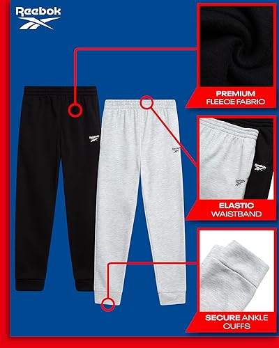 Miniatura 2 de Reebok Pantalones deportivos para niños, paquete de 2 pantalones deportivos de forro polar con cintura elástica para niños pequeños y niños