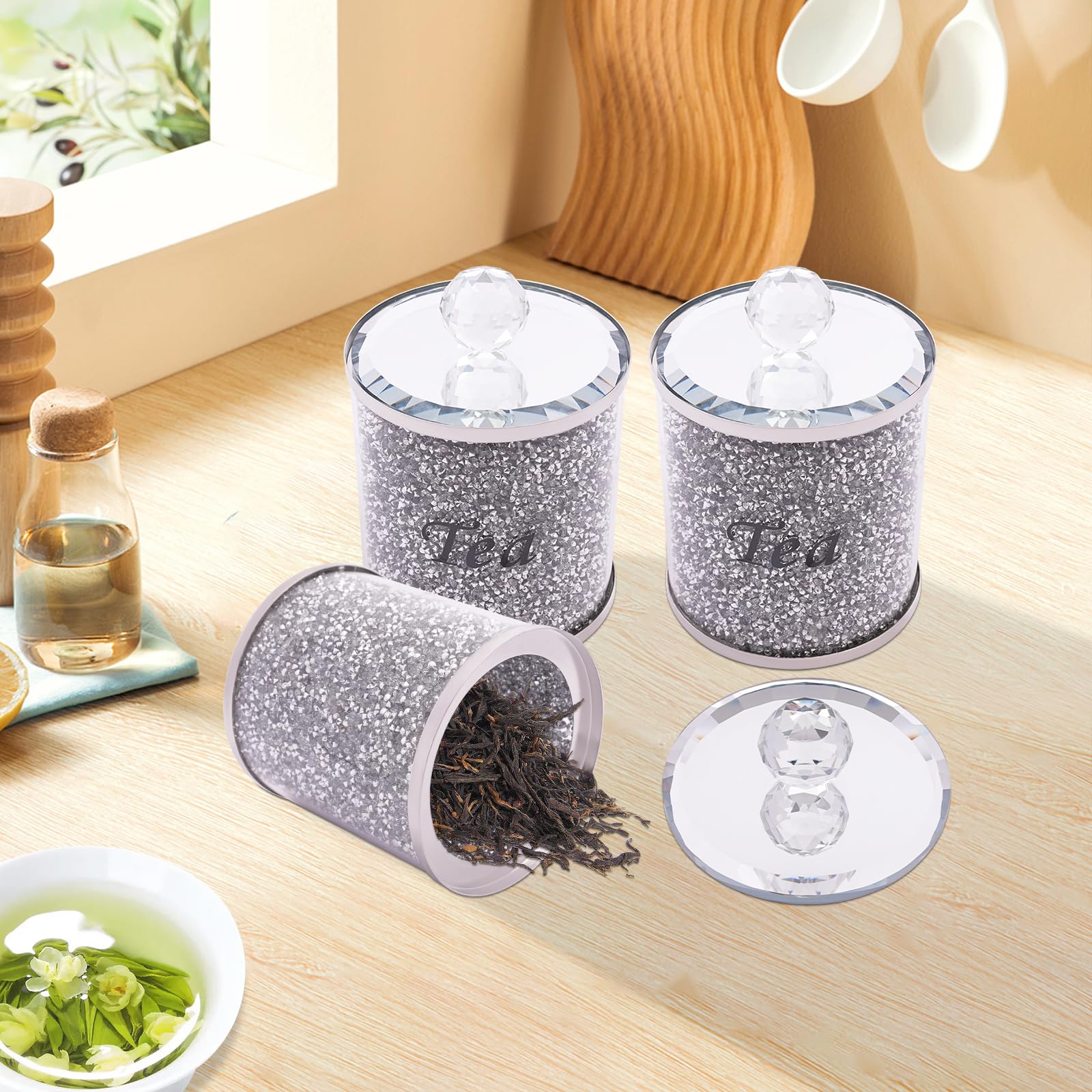 Tarros de cristal con tapa, tarros de té, café y azucareros, tarros de almacenamiento con tapa, herméticos para especias, tarros de especias, 3 unidades