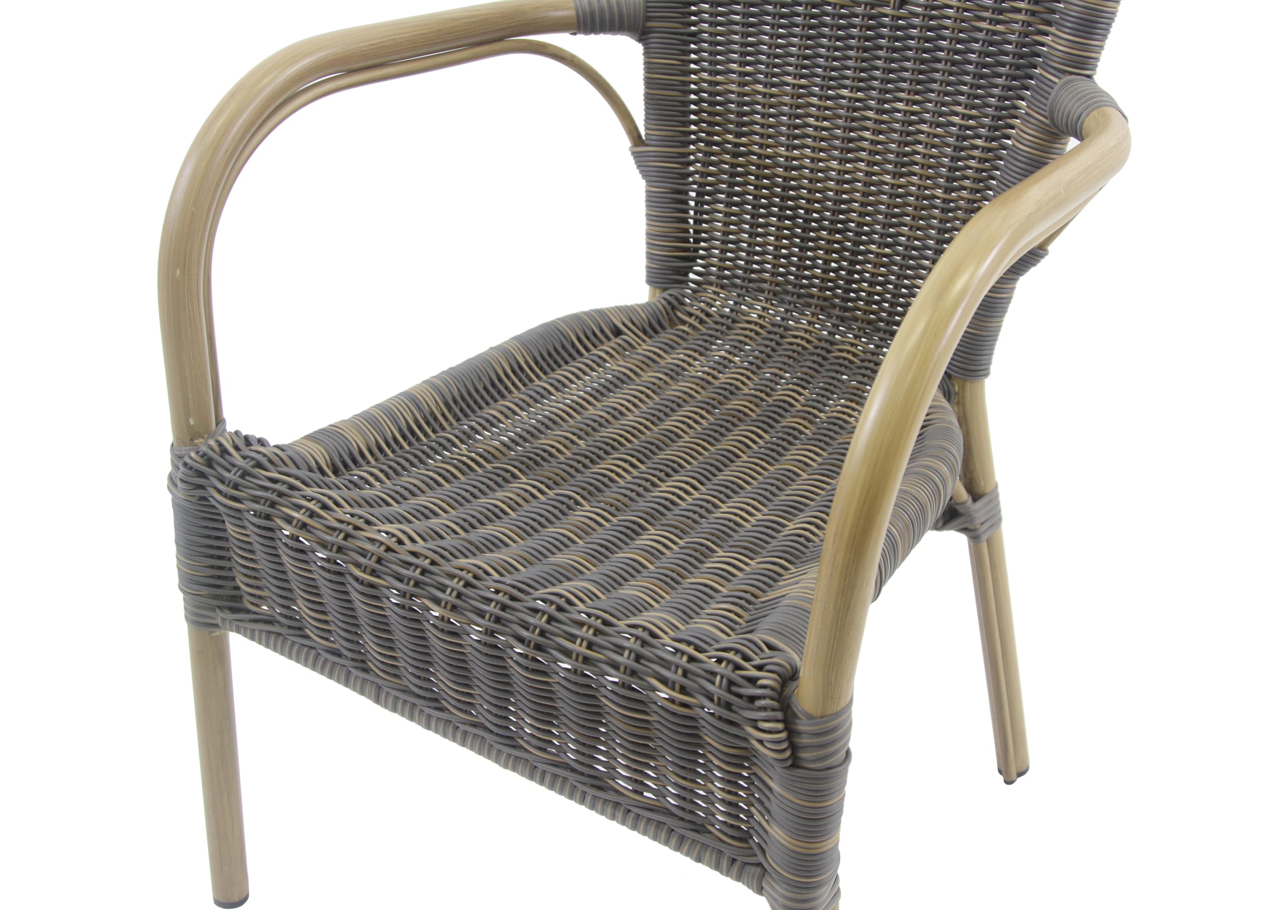 METRO Professional Silla de Jardín con Reposabrazos con Aspecto de Bambú, Acero/Ratán Sintético, Apilable, Sillón para Exterior, Marrón