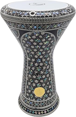 Miniatura 54 de El impresionante Darbuka Doumbek Gawharet El Fan metálico de 17.75 pulgadas (negro metálico)