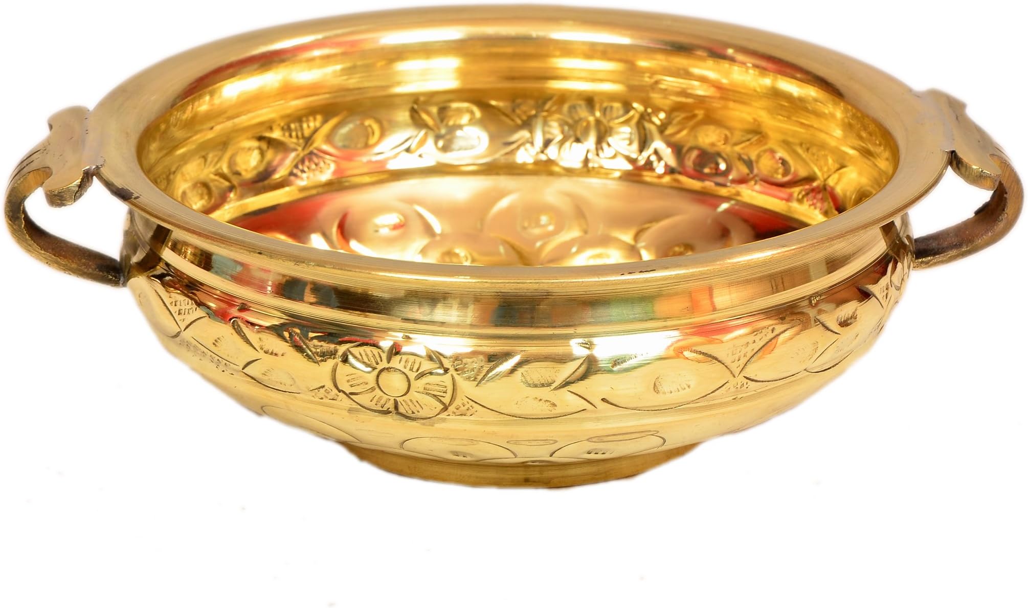 Metal Floral Urli Bowl , Brown, Gold.