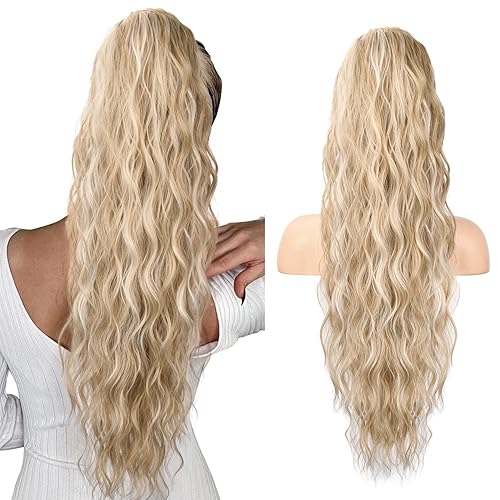 SEIKEA PT003 - Extensión de cola de caballo con cordón de 26 pulgadas, largo y grueso, ondulado, extensiones de cabello sintético suave natural para