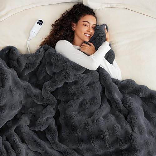 Vista 228 de Bedsure GentleSoft - Manta térmica eléctrica, suave manta eléctrica de franela acanalada, calefacción con 4 ajustes de tiempo, 6 ajustes de calor