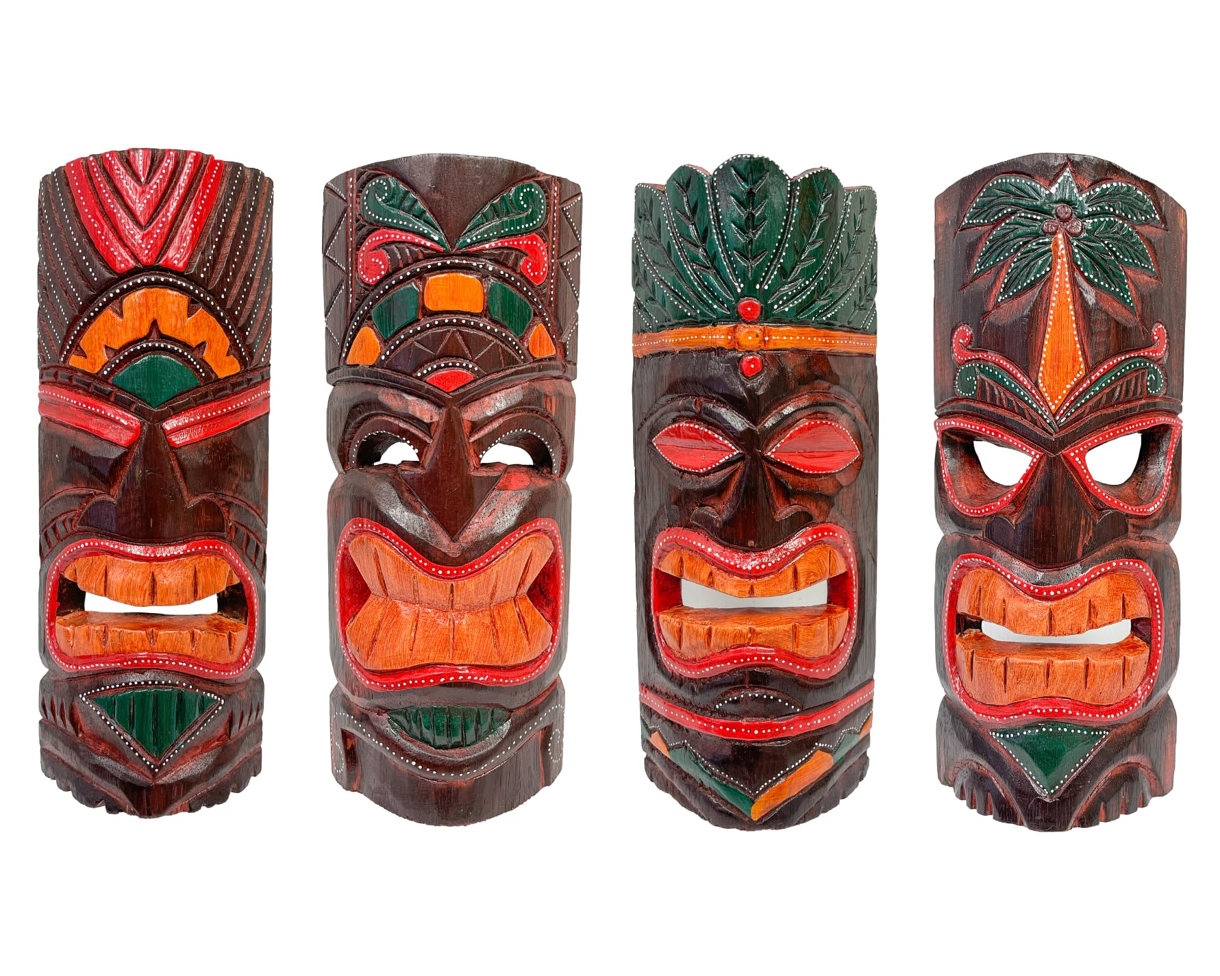 My Family House Tiki Mask Wall Hanging Hand Carved Albesia Wood Decoration Multicoloured Assorted Designs- 30 cm
