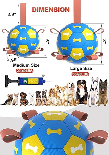 Miniatura 2 de Amasiver Pelota de fútbol para perros con correas, bola de pastoreo grande de 8 pulgadas, juguetes interactivos para tira y afloja, regalos de