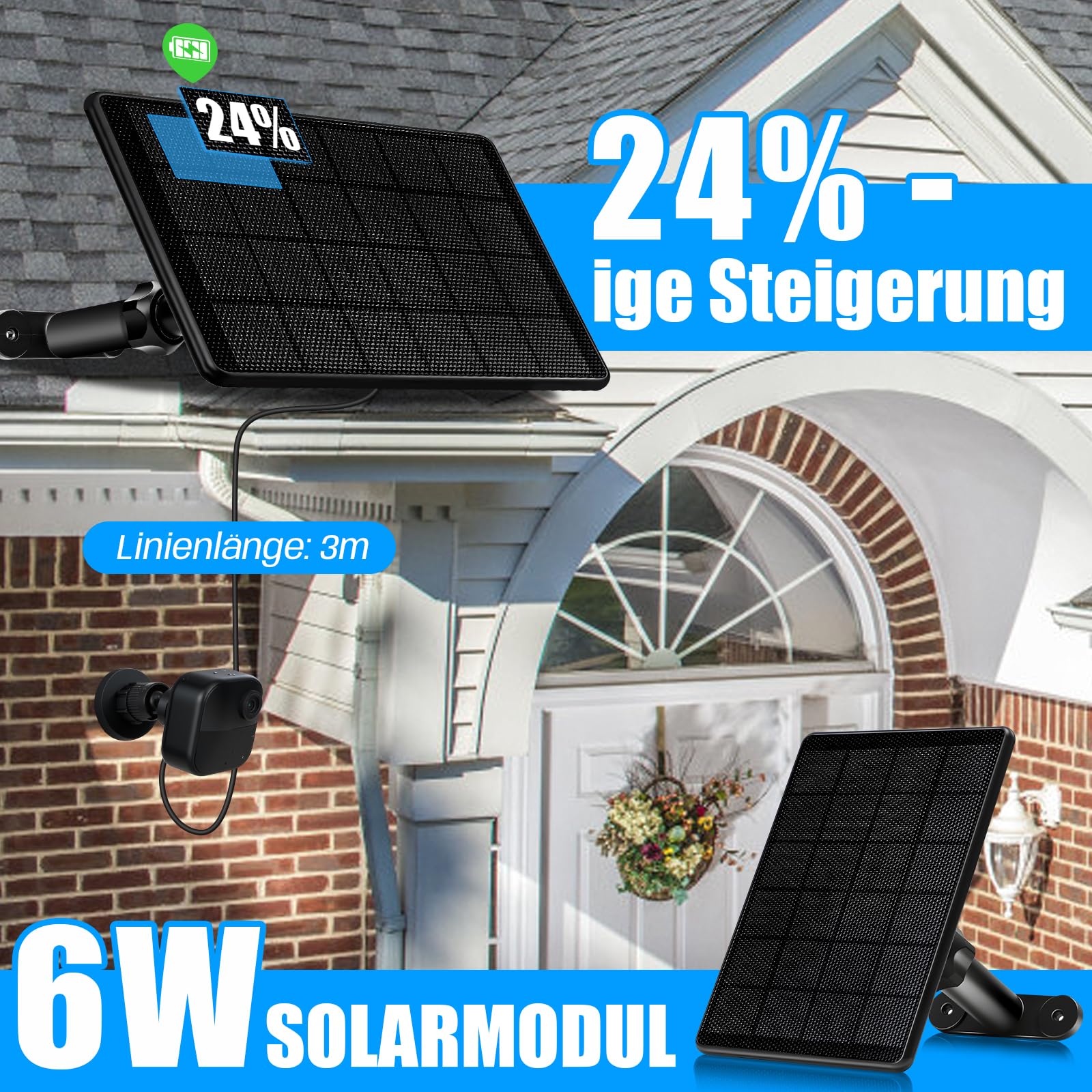 6W Solarpanel für Blink Kamera, Micro USB & USB C Input Solarmodul Kompatibel mit Blink Outdoor 4 (4. Gen)/(3. Gen) XT3/XT2/XT-Kameras, Biuld-In 2500 mAh Batterien, 9,8ft Ladekabel, IP65 Wasserdicht