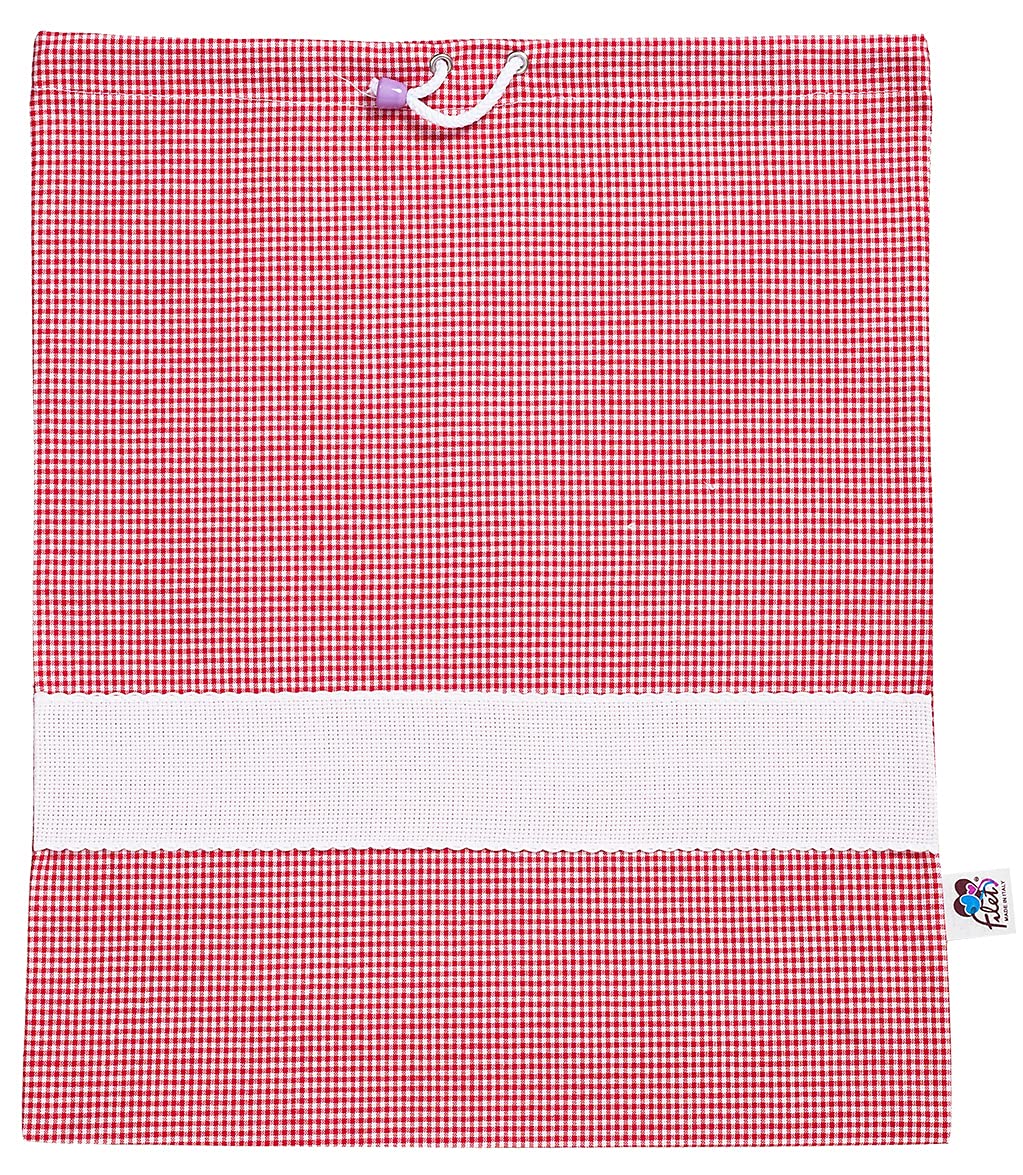 Filet Filet - Yarn Dyed Plaid Nursery Bag With Embroidery Aida Canvas, Red And White - 45g