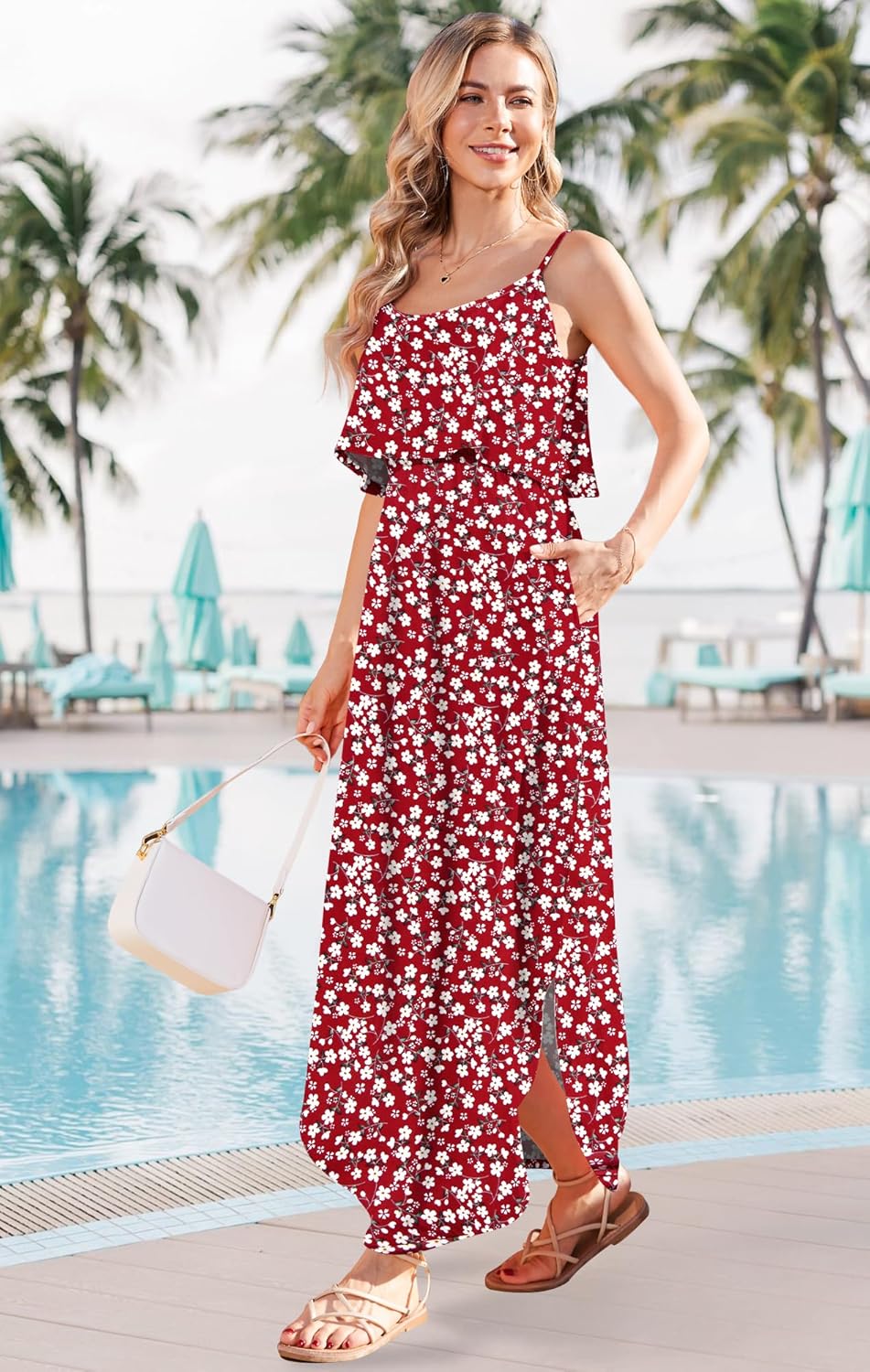 AUSELILY Womens Summer Dresses 2025 Adjustable Strappy Beach Sundress Casual Midi Dress with Pockets - Image 3