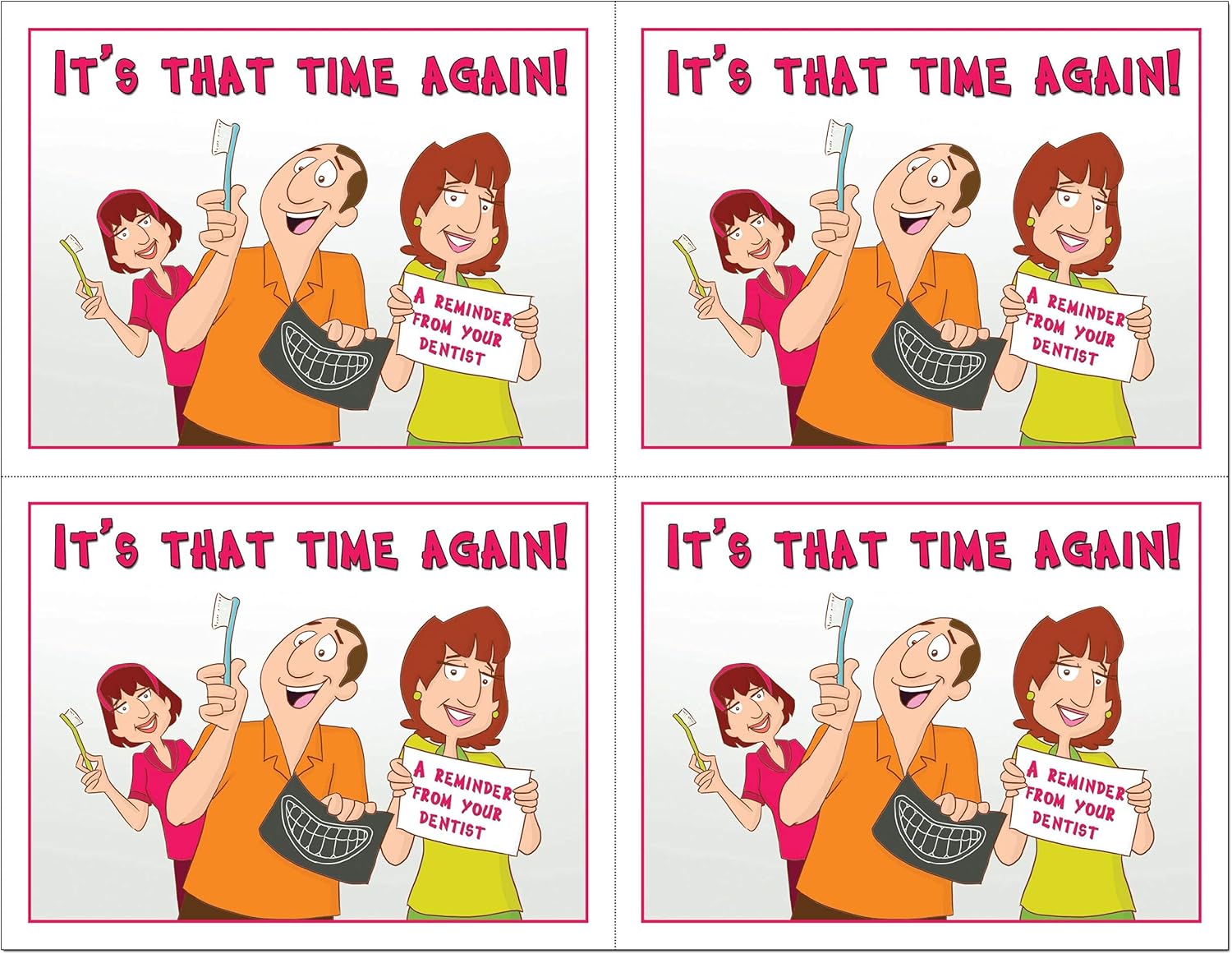 Laser Reminder Postcards, Dental Appointment Reminder Postcards. 4 Cards Perforated for Tear-off at 4.25" x 5.5" on an 8.5" x 11" Sheet of 8 Pt Card Stock. (500)
