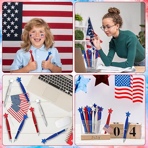 Miniatura 3 de 48 bolígrafos con diseño de estrella, 4 de julio, Día de la Independencia, bolígrafos de tinta negra patriótica de 0.039 pulgadas para suministros