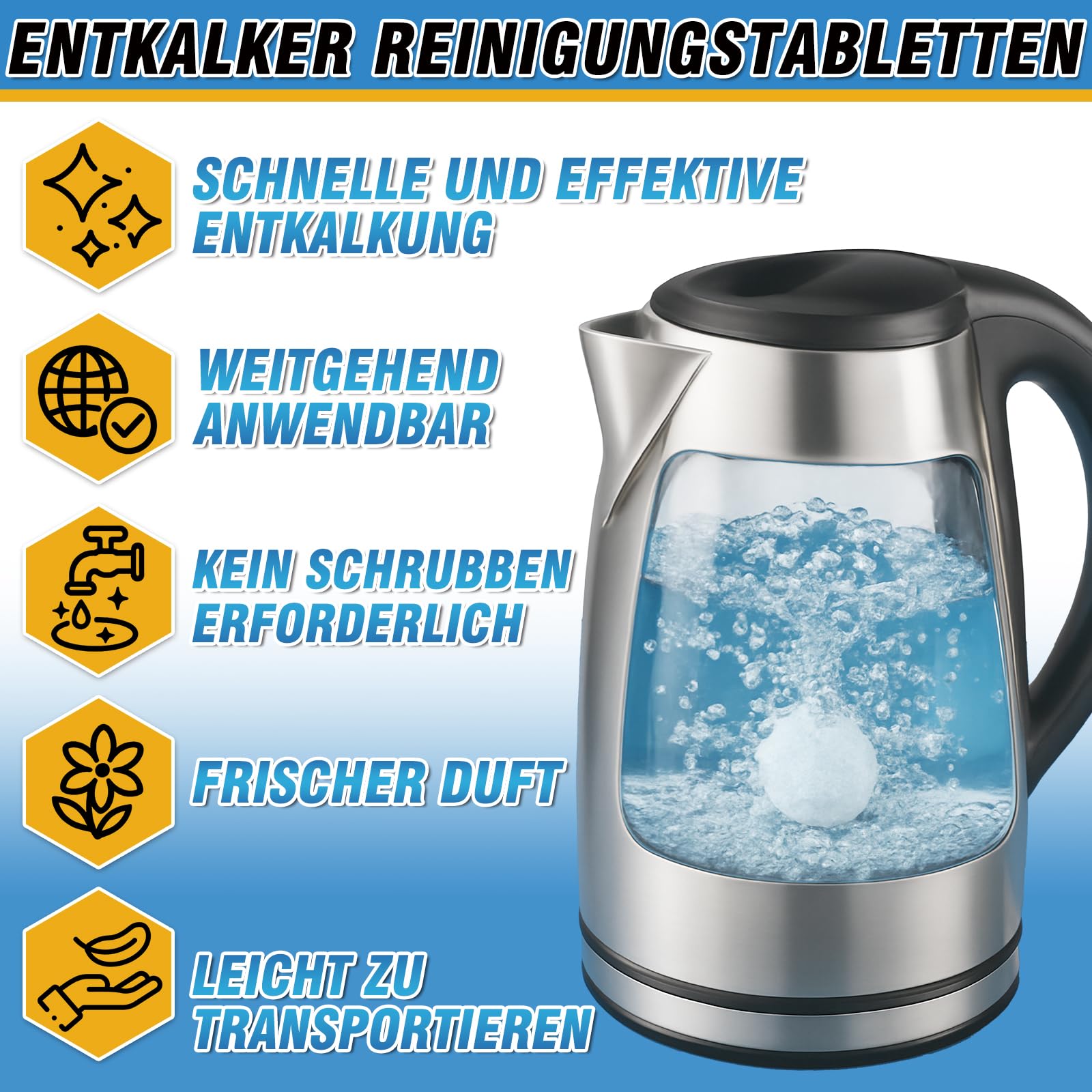 Pastillas Limpiadoras para Botellas de Agua Erigathe 36 unidades, para Todo Tipo de Recipientes de Acero Inoxidable, Termos, Plástico y Vidrio - Limpieza Profunda