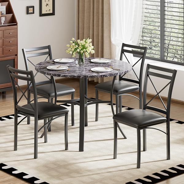 Modern Black Marble Dining Set