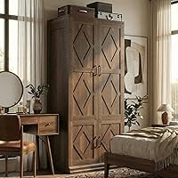 ANCTOR 71" Tall Wooden Wardrobe Closet Armoire with 5 Shelves, 4 Doors & Hanging Rod - Freestanding Bedroom Storage Cabinet, Brown