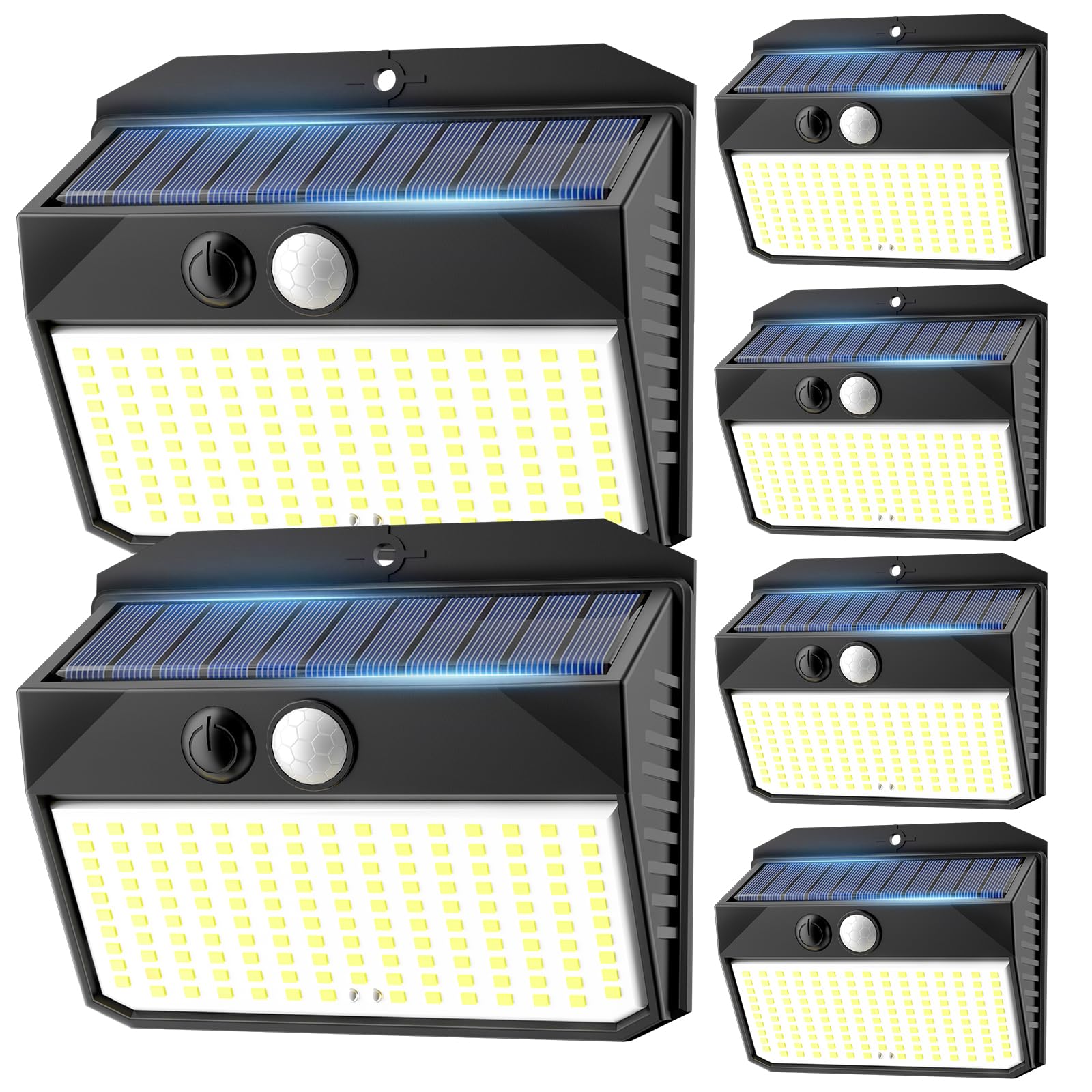 SIGRILL Luce Solare LED Esterno, 6 Pezzi Faretto LED da Esterno con Sensore di Movimento, 150LED Lampada Solare da Esterno con 3 Modos, IP65 Impermeabile LED Lampione per Giardino, Parete, Garage