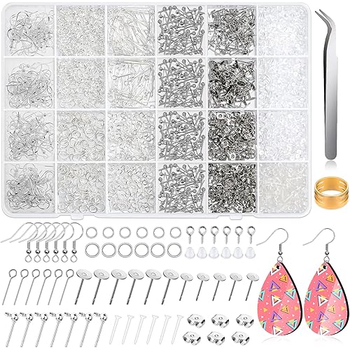 Cludoo Earring Making Kit Supplies, 2393Pcs Hypoallergenic Earring Hooks for Jewelry Making with Jump Rings, Earring Hooks Posts Backs, Earrings Studs and Tools for Jewelry DIY Making Repair Supplies
