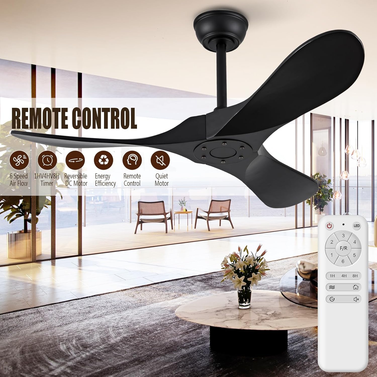 QWO 42 Inch Black Outdoor Ceiling Fans