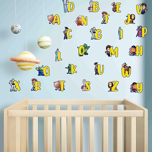 Miniatura 8 de Toy Stry Alphabet A-Z - Adhesivo de pared para habitación, calcomanías educativas de letras ABC con personajes de dibujos animados, calcomanías de