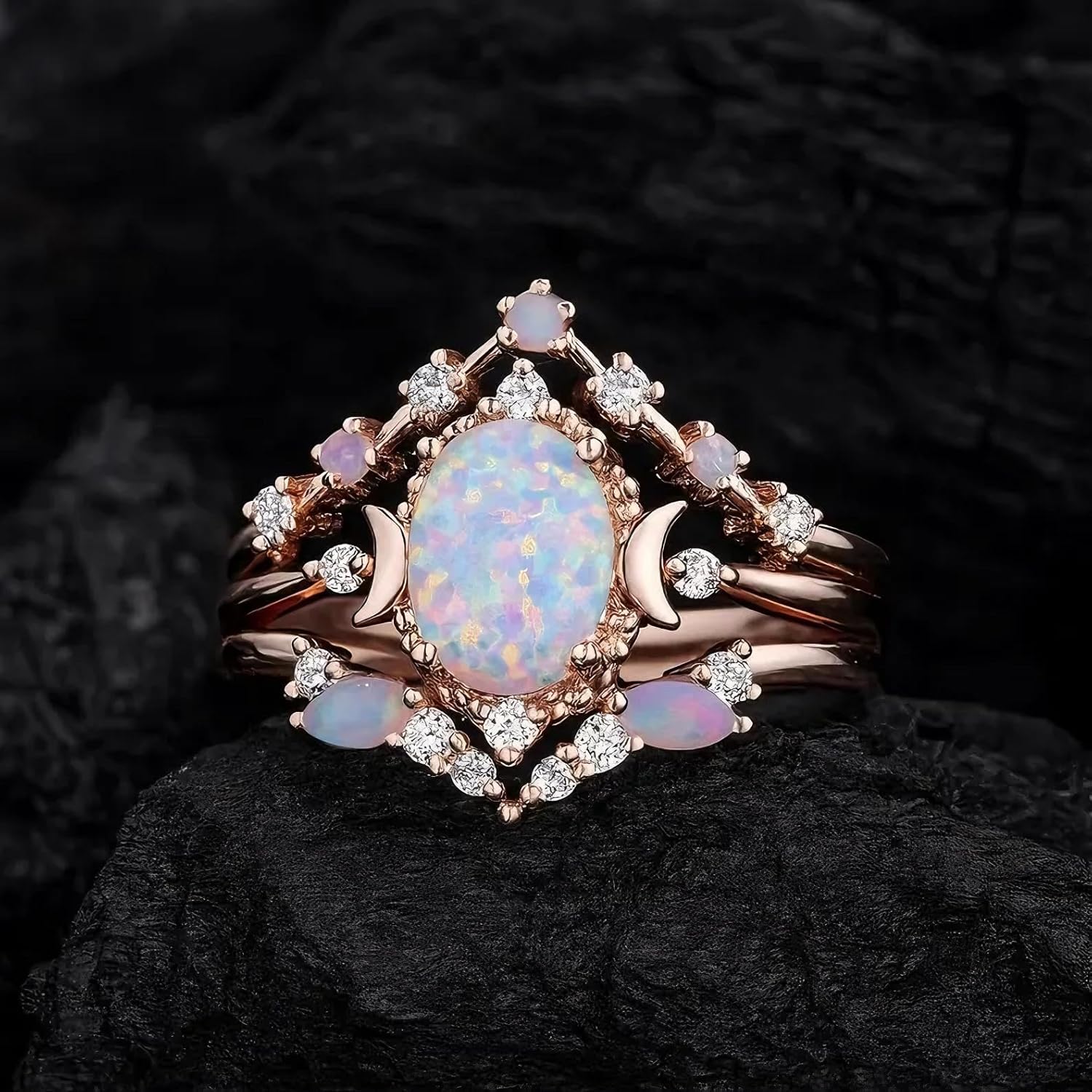 Opal Ring for Women 925 Sterling Silver/10K/14K/18K Gold Opal Engagement Ring Dainty Jewelry Gift for Her Customizable