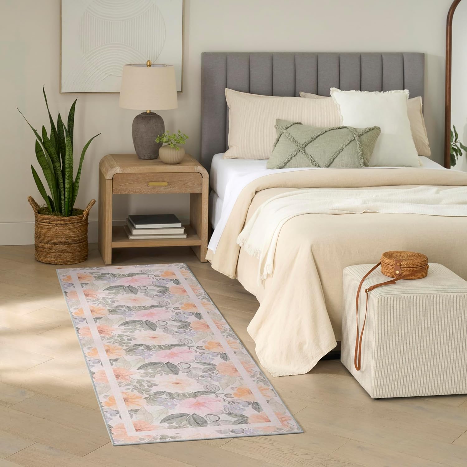 Nourison Home Botanical Washables Beige Multicolor 2' x 6' Area Rug - Easy Clean, Non Shedding, Bed Room, Living Room, Dining Room, Kitchen (6' Runner)