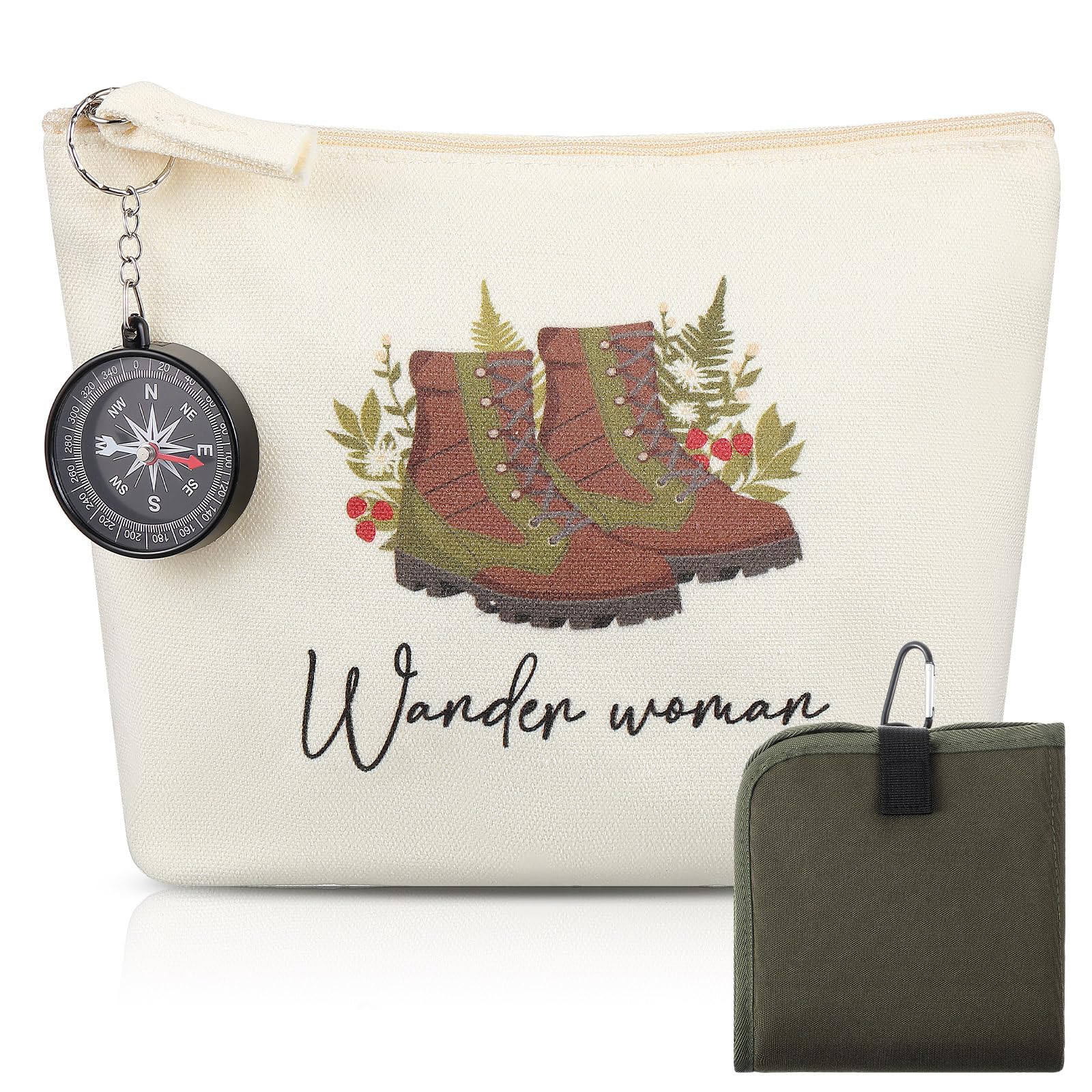 Namalu 4er Set Wandern Geschenke Enthalten Wasserdicht Wetterfest Sitzkissen Outdoor Faltbar Kompass Wundertüte Wander Woman Canvas Tasche Regenponcho Wanderzubehör für Damen(Grün,Oxford Komfort)
