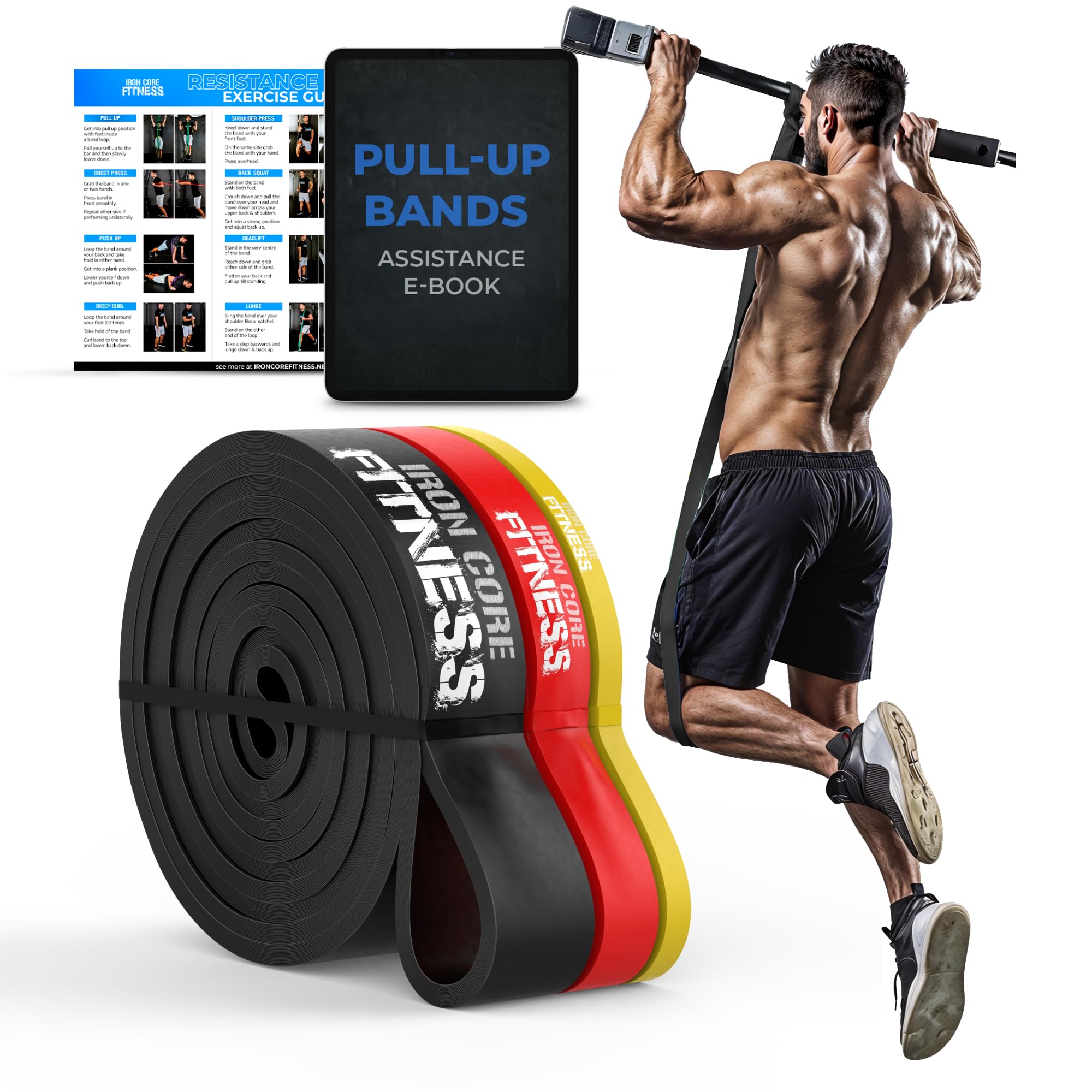 Pull Up Assistance Resistance Bands - Long Loop Power Bands for Men and Women - Strength Power Flexibility Training at Home & Gym - Ebooks & Workout Chart Included by Iron Core Fitness