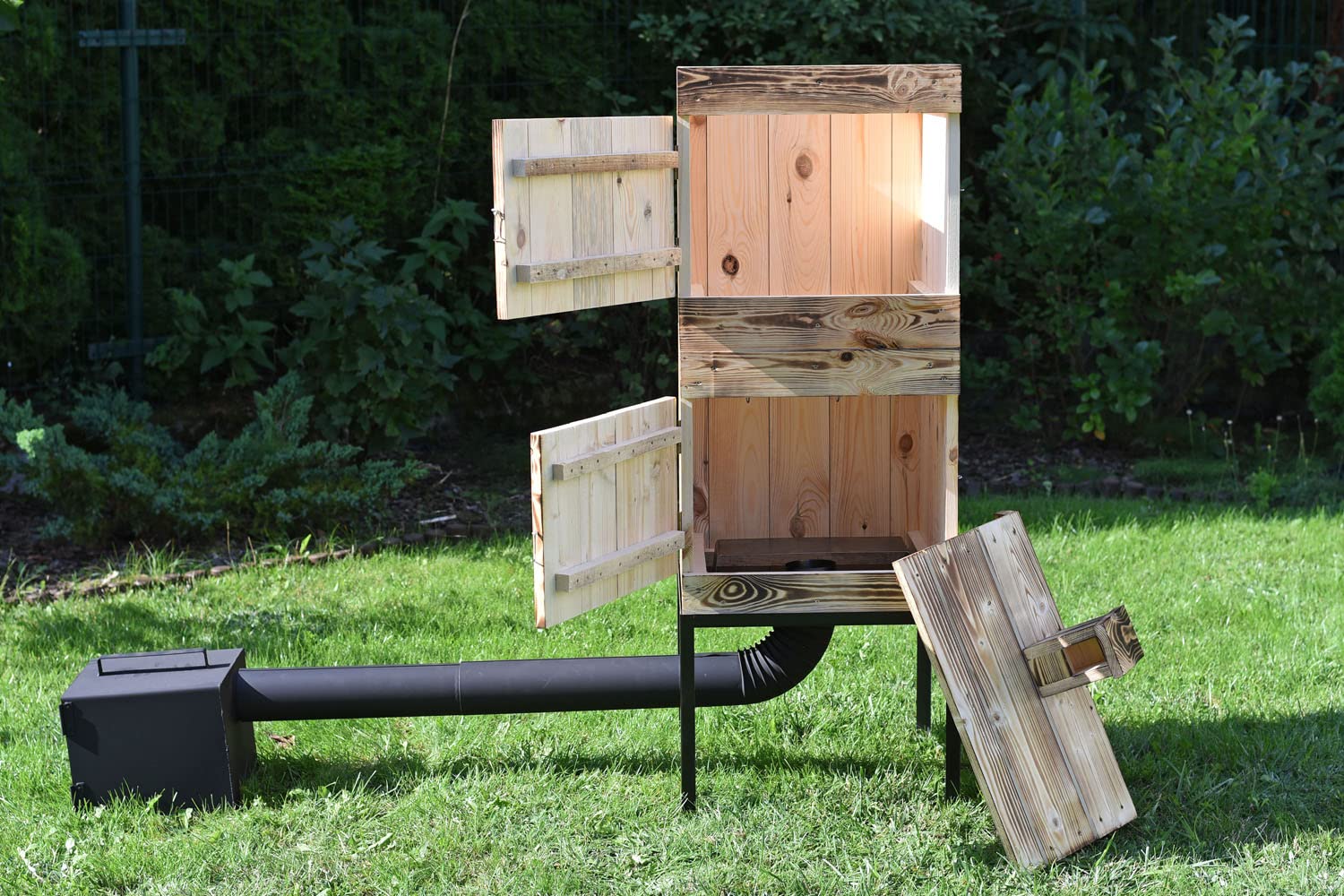 ADGO Smokerhouse Modulare 2 x 50 cm, Affumicatoio in Legno di Abete Rosso, Affumicatura da Giardino, Tradizionale, Stufa non Impregnata, Grande Focolare