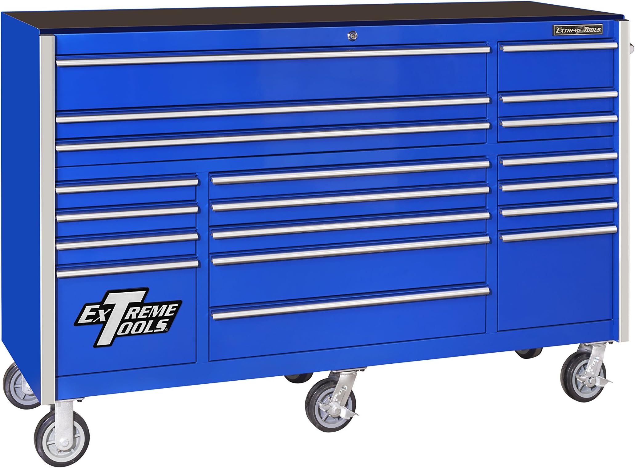 Extreme ToolsRX722519RCBL Rx Series 19 Drawer Roller Cabinet with Ball Bearing Slides, 72-Inch, Blue High Gloss Powder Coat Finish