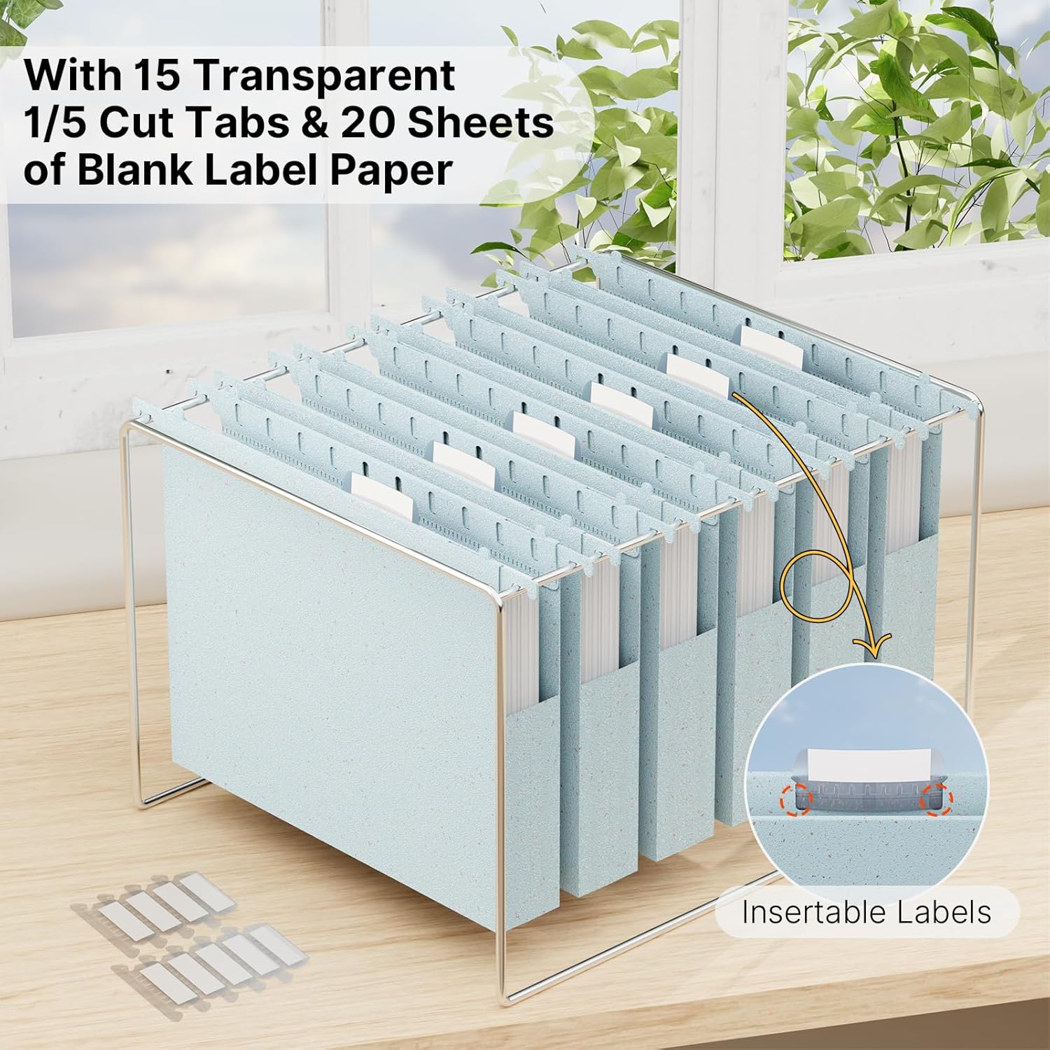XINGIA Extra Capacity Hanging File Folder Letter Size,12 Pack Heavy Duty 1 Inch Expansion Filing Cabinet Folders,Wheat Straw Plastic Hang Folder, Reinforced Hanging File Organizer(Morandi Blue)