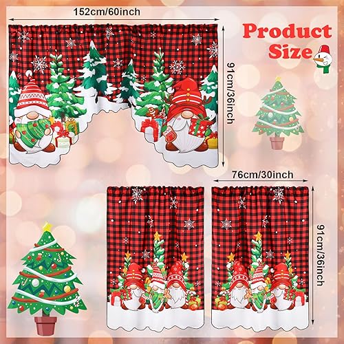 Miniatura 2 de Frienda Juego de 6 cortinas de cocina de Navidad, juego de cortinas de ventana y cenefa, muñeco de nieve, árbol de Navidad, gnomo, búfalo, festón a