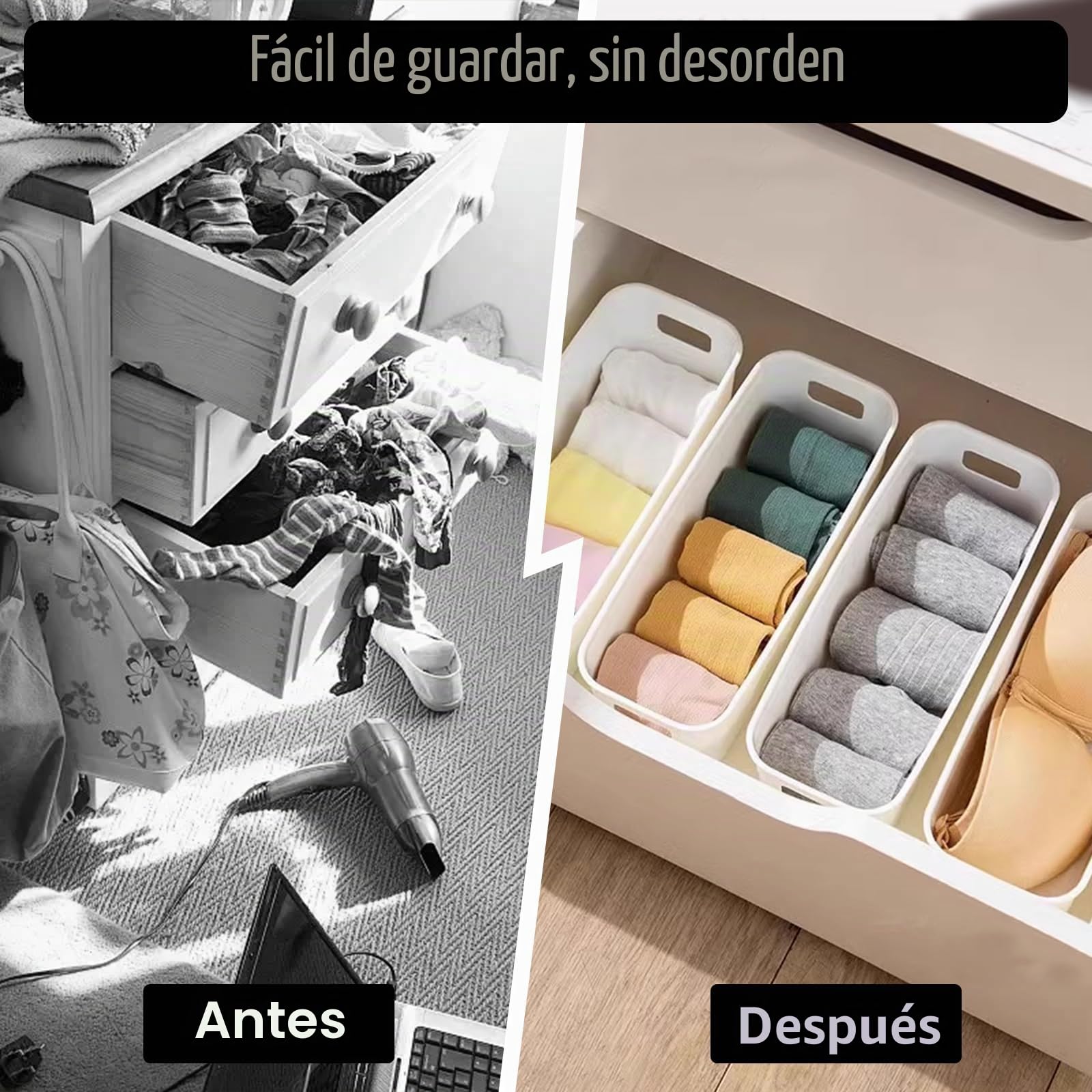 YAYODS 15 unidades de cajas de almacenamiento de plástico – 27 x 9,5 x 9 cm blanco organizador de almacenamiento con asas – cestas apilables – Cesta de almacenamiento para cocina, baño, armario
