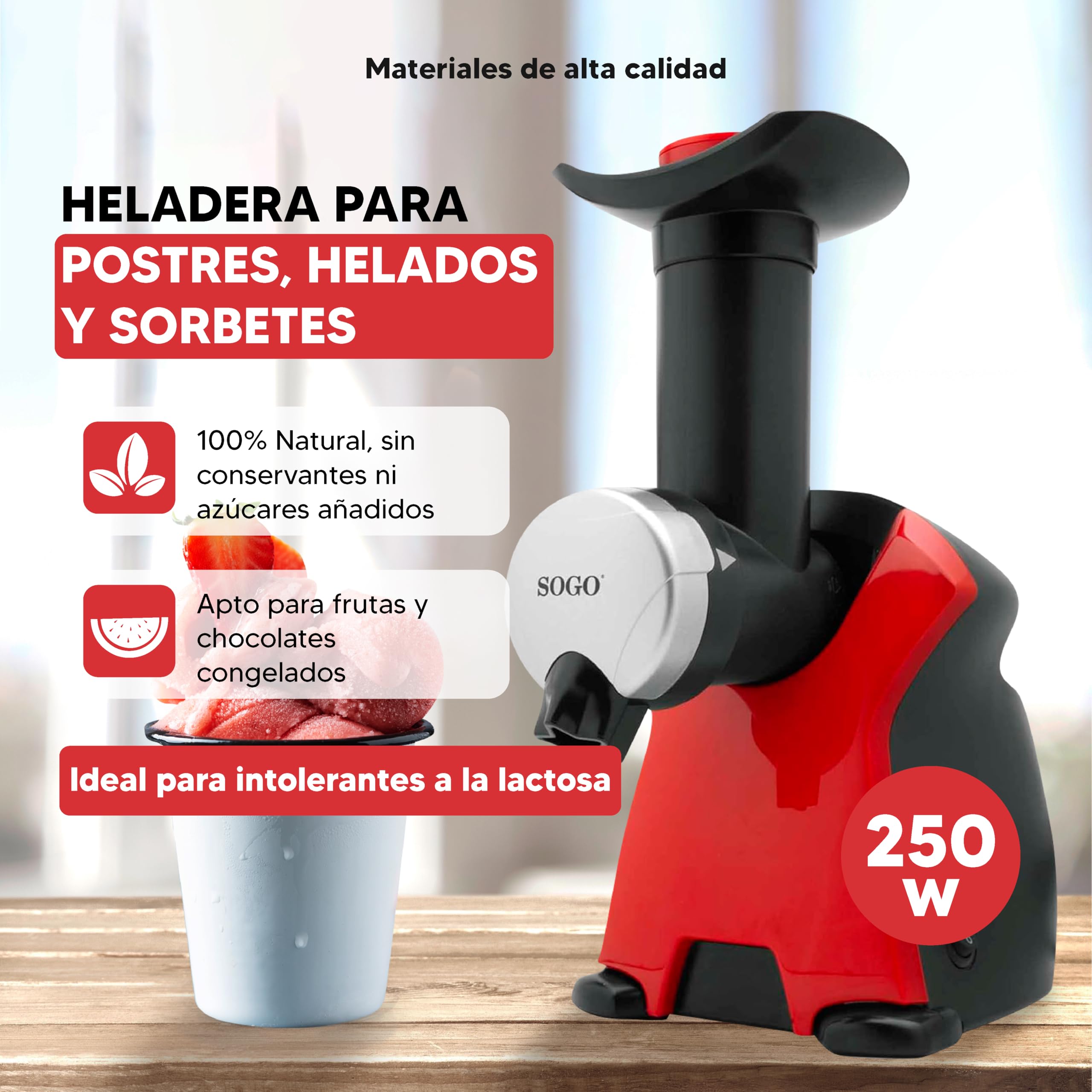 Sogo Heladera para Postres, Helados y Sorbetes - Máquina de Hacer Helados con Recetario de Postres Helados - Prepara Helados, Sorbetes y Batidos Utilizando Frutas/Chocolate Congelado - Heladera Niños