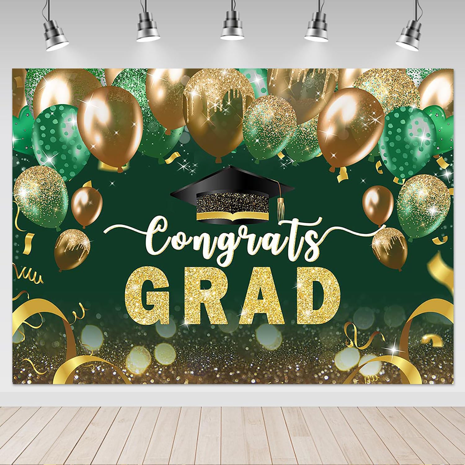 Mocsicka Green Congrats Grad Backdrop - Green Gold Congrats 2026 Graduation Graduate Party Decorations Background, Class of 2026 Photography Backdrops