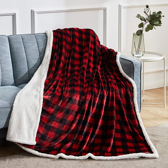 BEAUTEX Sherpa Fleece Throw Blanket, Super Soft Warm Buffalo Plaid Plush Blankets and Throws