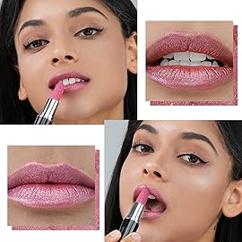 Anglicolor 2pcs Glitter Pink Lipstick,High Impact Lipcolor,Lightweight Hydrating Formula Smooth and Non-Sticky,Metallic Lipstick For Women,Full-Coverage Lip Color
