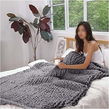 Chunky Knit Blanket Premium Soft Cozy Chenille Bulky Blankets Casual Handwoven Blanket for Bed Sofa Chair Home Decor Gray 100x200cm Gray
