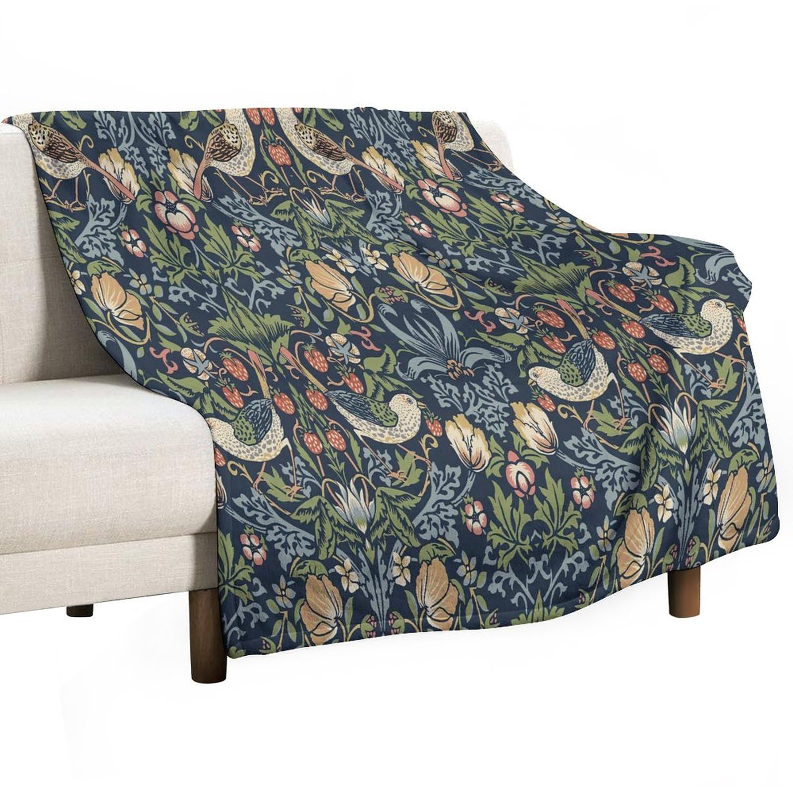 Yaxinduobao Willi-am Morri Vintage Floral Blanket,Strawberry Thief Original Design Super Soft Flannel Throw Blanket for Bed Sofa Travel 60"x80"