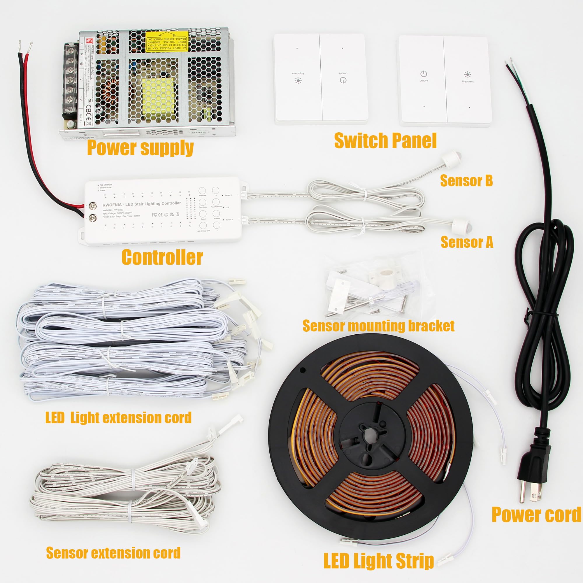 Kit de iluminación LED para escaleras con sensor de movimiento, luz LED recortable, 101,6 cm de largo, blanco cálido 3000 K, 12 escaleras