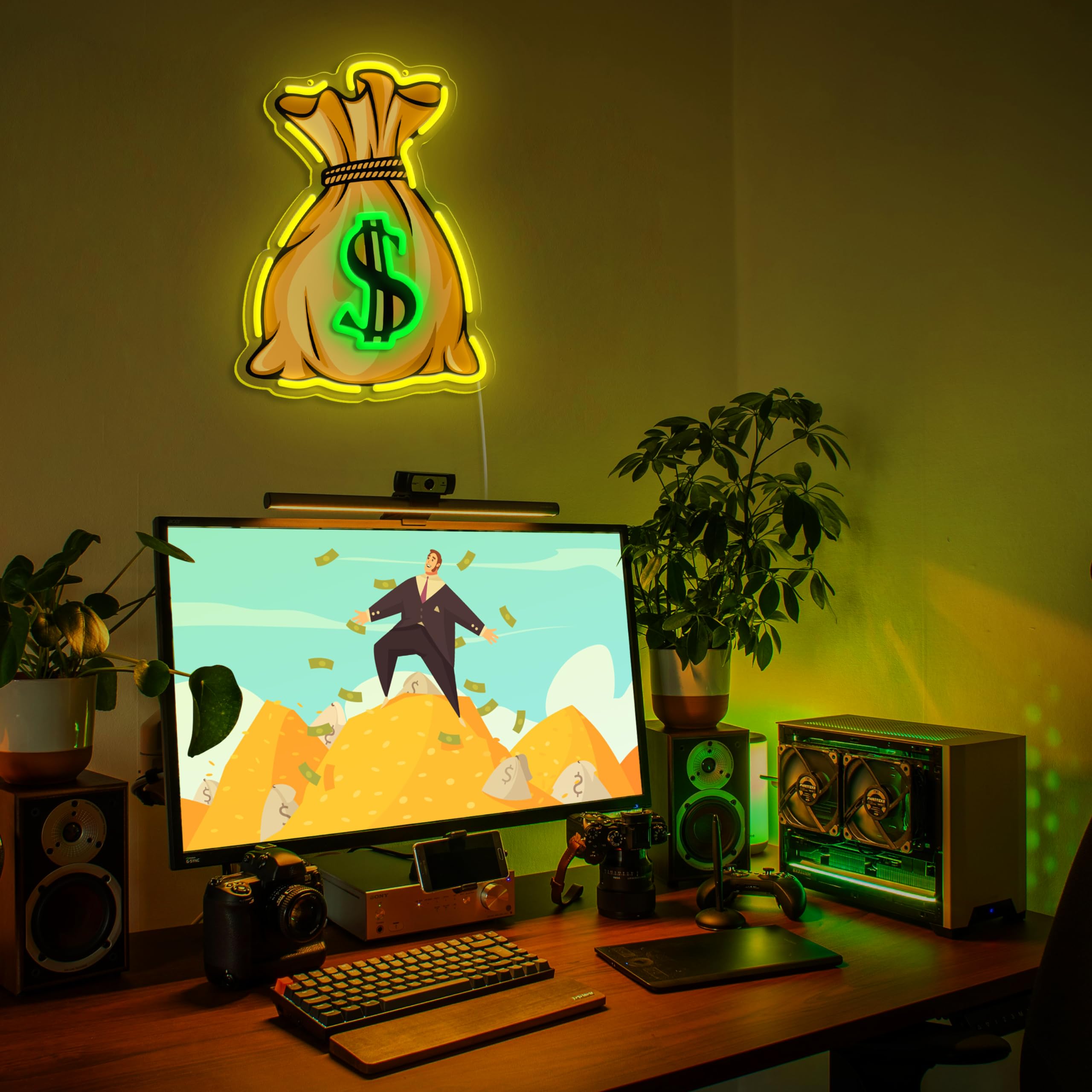 Amazon.co.jp: ROBBYE マネーバッグ ネオンサイン 壁装飾用 マネーLED 