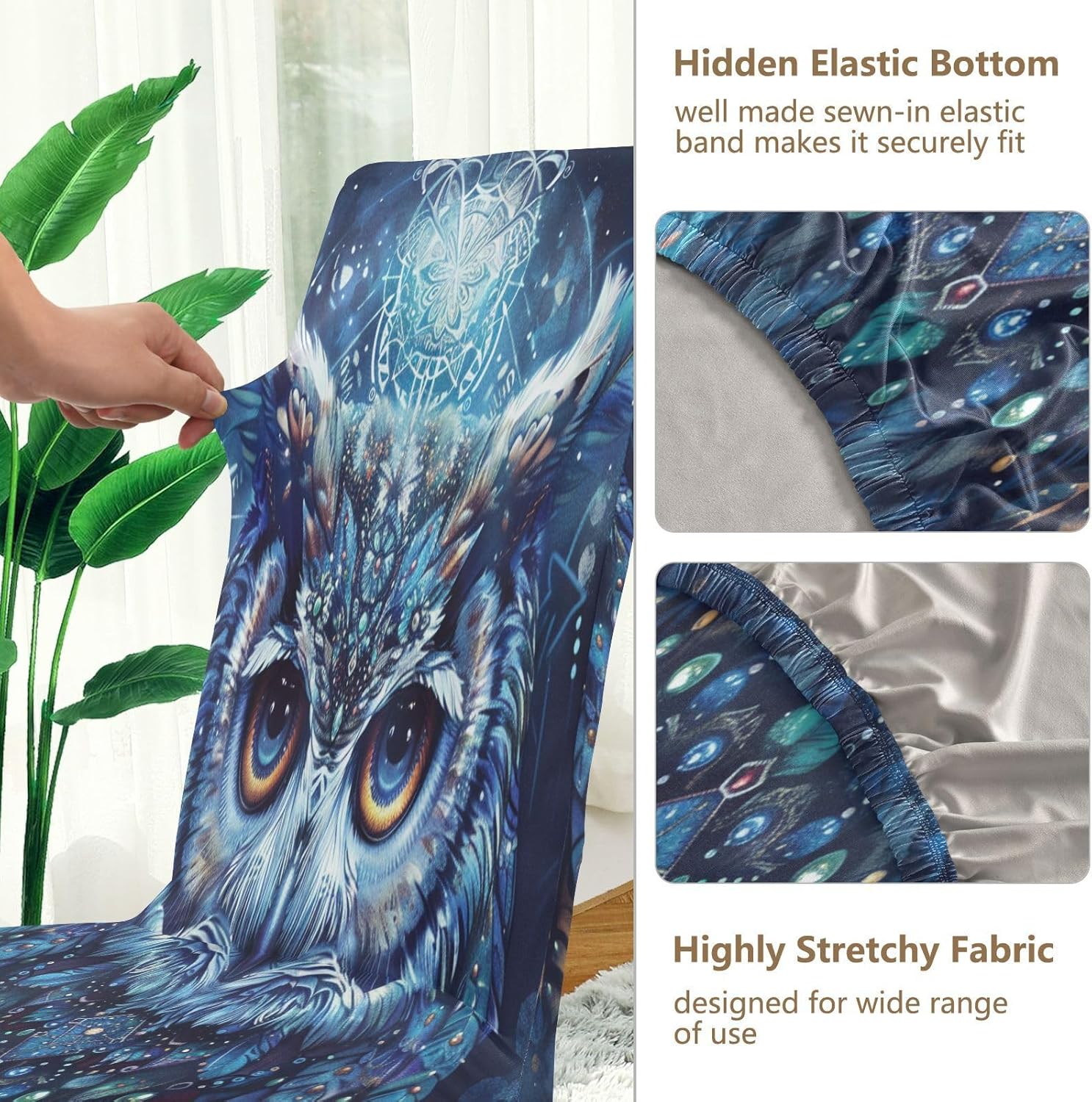 ALAZA Stretch Chair Cover Slipcover, Boho Owl Blue Super Soft Slipcover Machine Washable for Living Room, Wedding, Banquet
