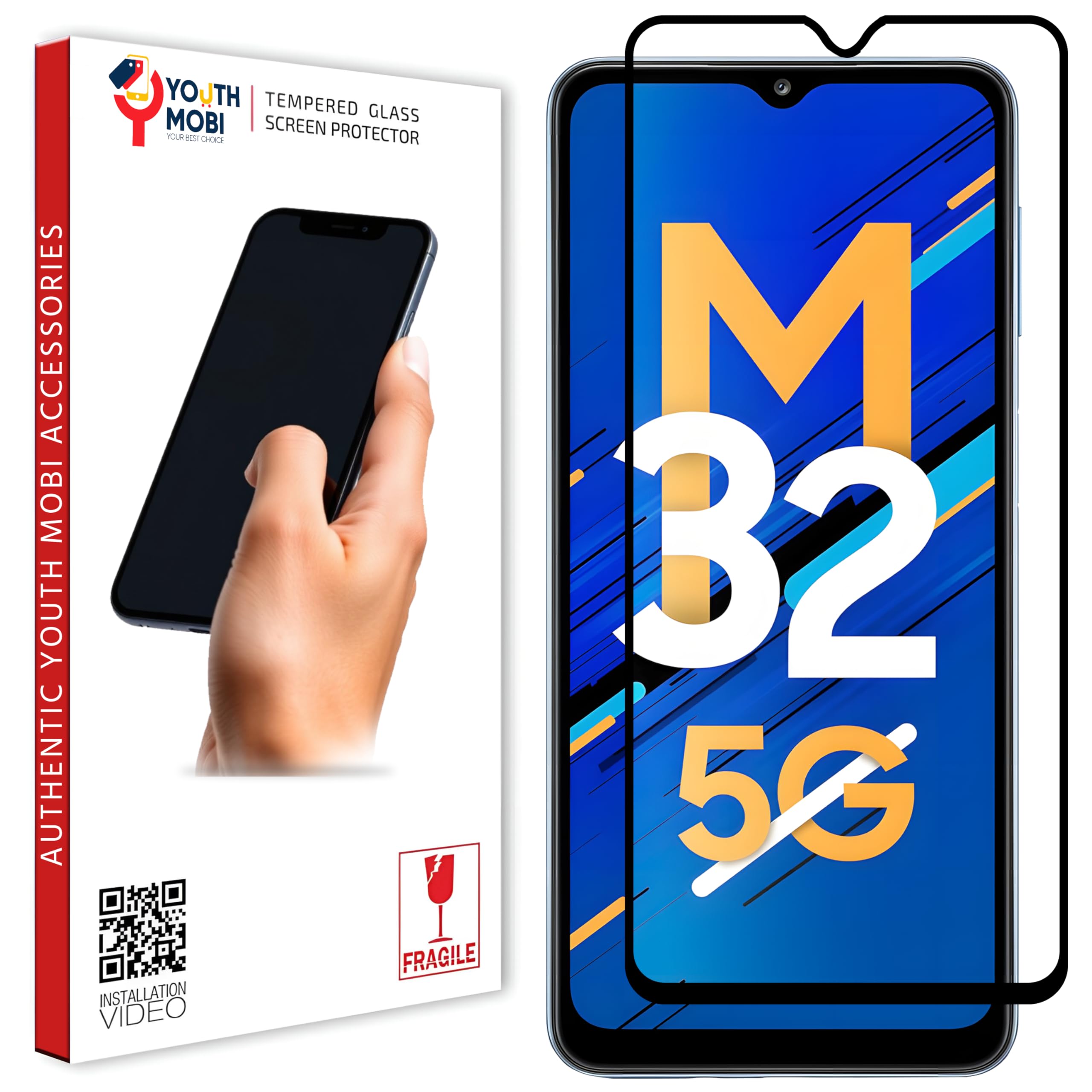 YOUTH MOBI Tempered Glass Screen Protector for Samsung Galaxy M32 5G / A32 5G / M12 / A12 / M02 / M02s / A02 / A02s - HD Clear, 9H Scratch Resistant, Case Friendly, Bubble-Free Installation (Pack of 1)