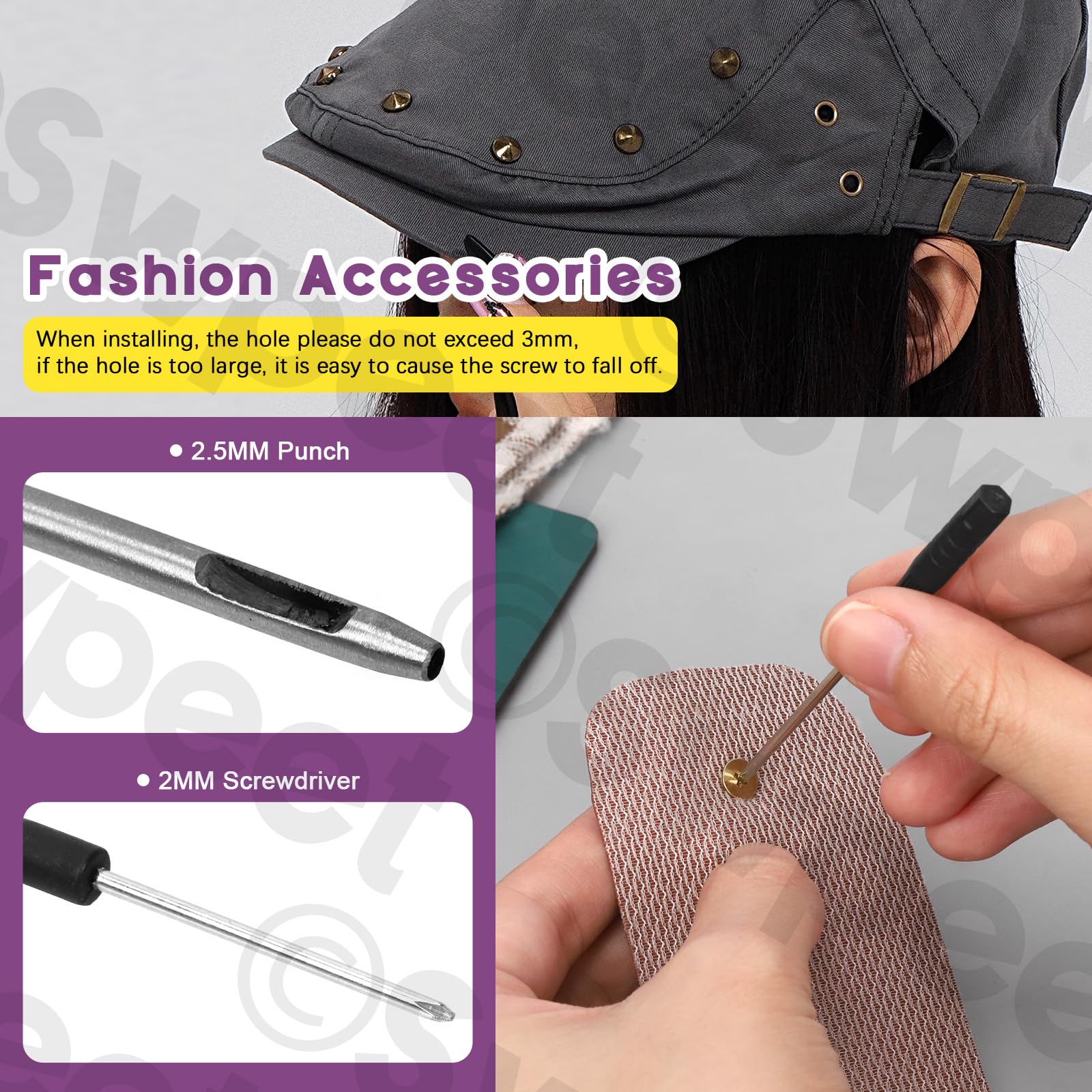 Swpeet 150 set 7x14mm métal cône rivets et vis arrière kit avec outil de montage punk métal rivets goujons rivets vis en cuir pour bricolage cuir artisanat punk style vêtements accessoires