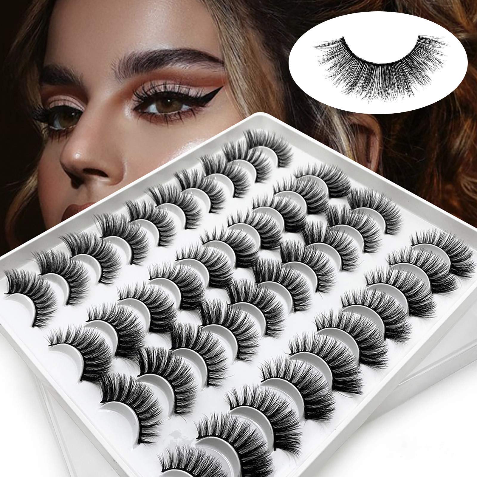 20 Pair False Eyelashes Set 3D Faux Mink Lashes Faux Wispy Cross Fluffy Long Soft Extension False Eyelashes Natural Fake Eyelashes Volume Reusable Lashes Thick Eyelashes Easy to Move (A-4)