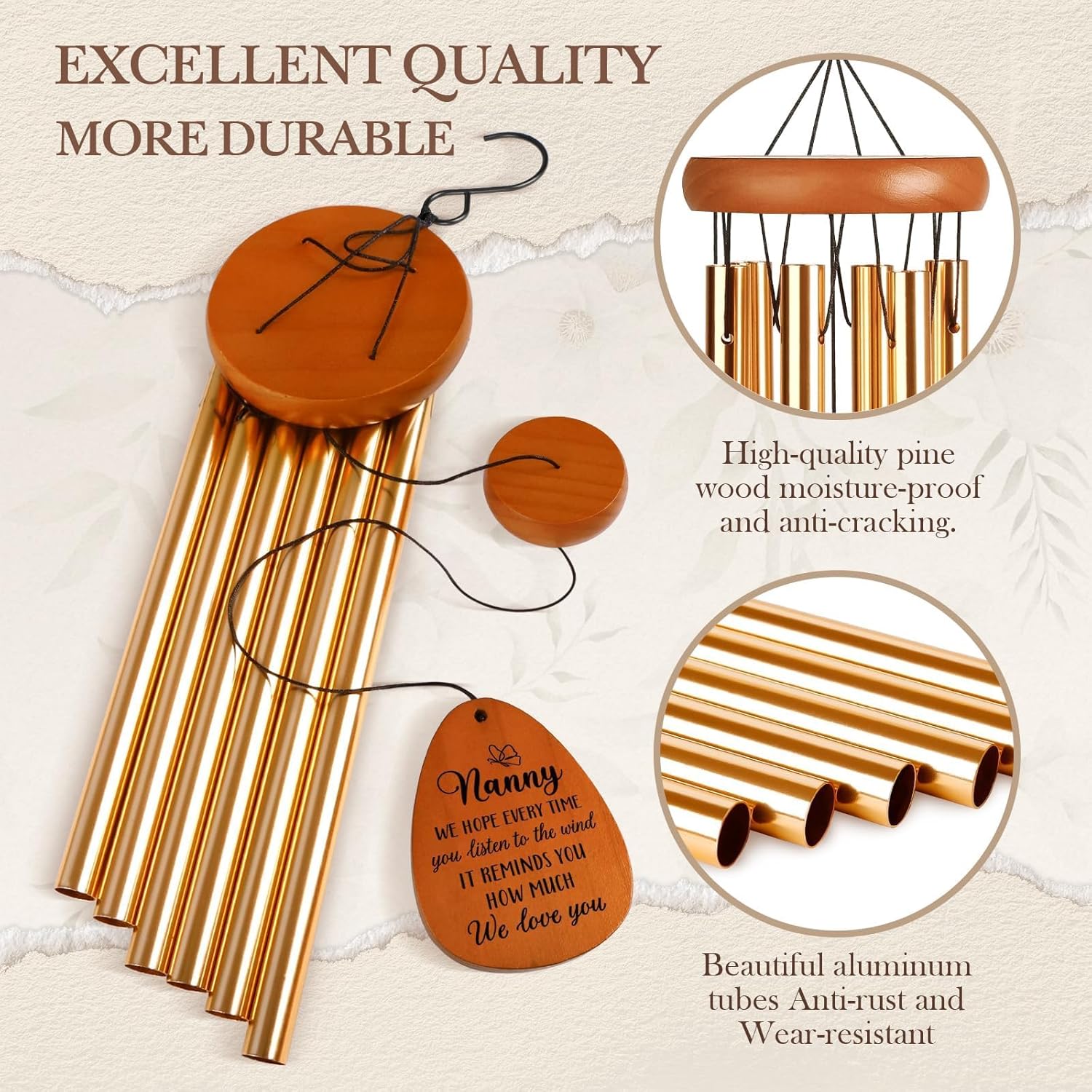 Leebbsin Gifts for Nanny, Nannys Wind Chime, Mother's Day Best Gift for Nanny, Birthday Gifts from Grandchildren, Gift Ideas for Mothers Day, Thanksgiving, Christmas