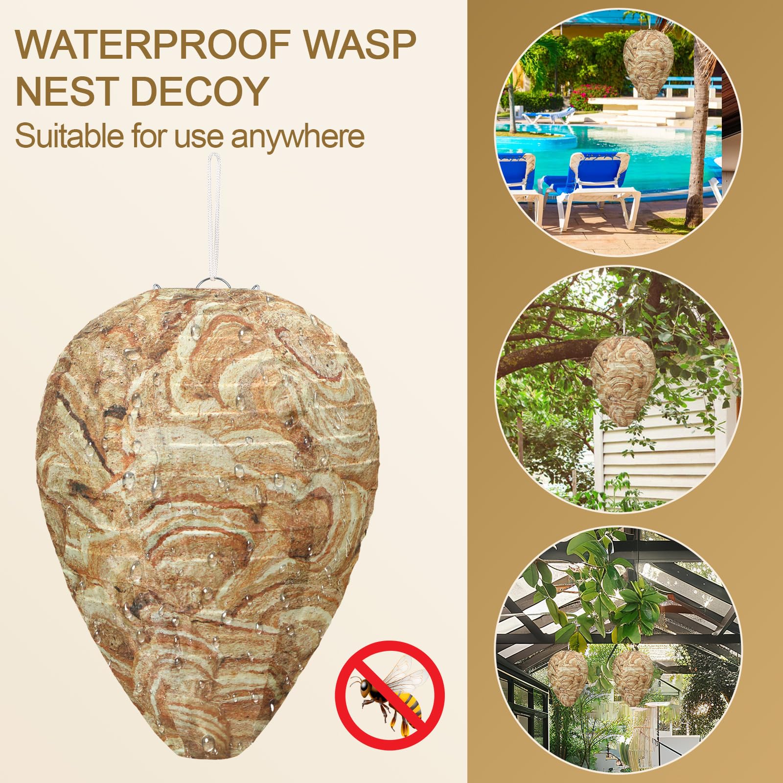 Augshy 4 Pack Wasp Nest Decoy Wasp Deterrent for Hornets Brown Outdoor Waterproof Material - Image 3