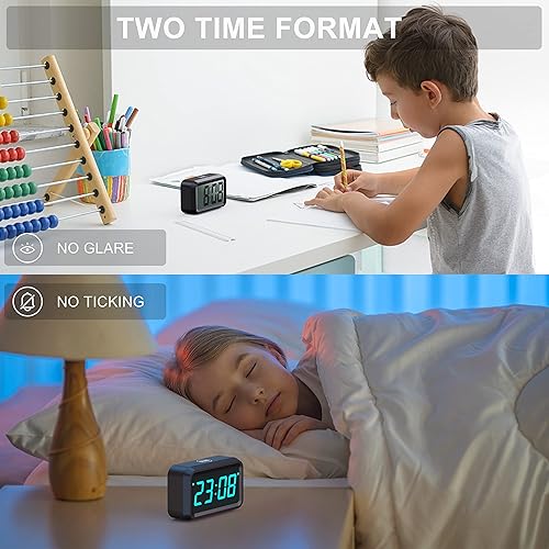 Miniatura 5 de Reloj a pilas con pantalla LED híbrida de 1.2 pulgadas LCD de 1.8 pulgadas, reloj despertador digital pequeño inalámbrico, para dormitorio, pared,